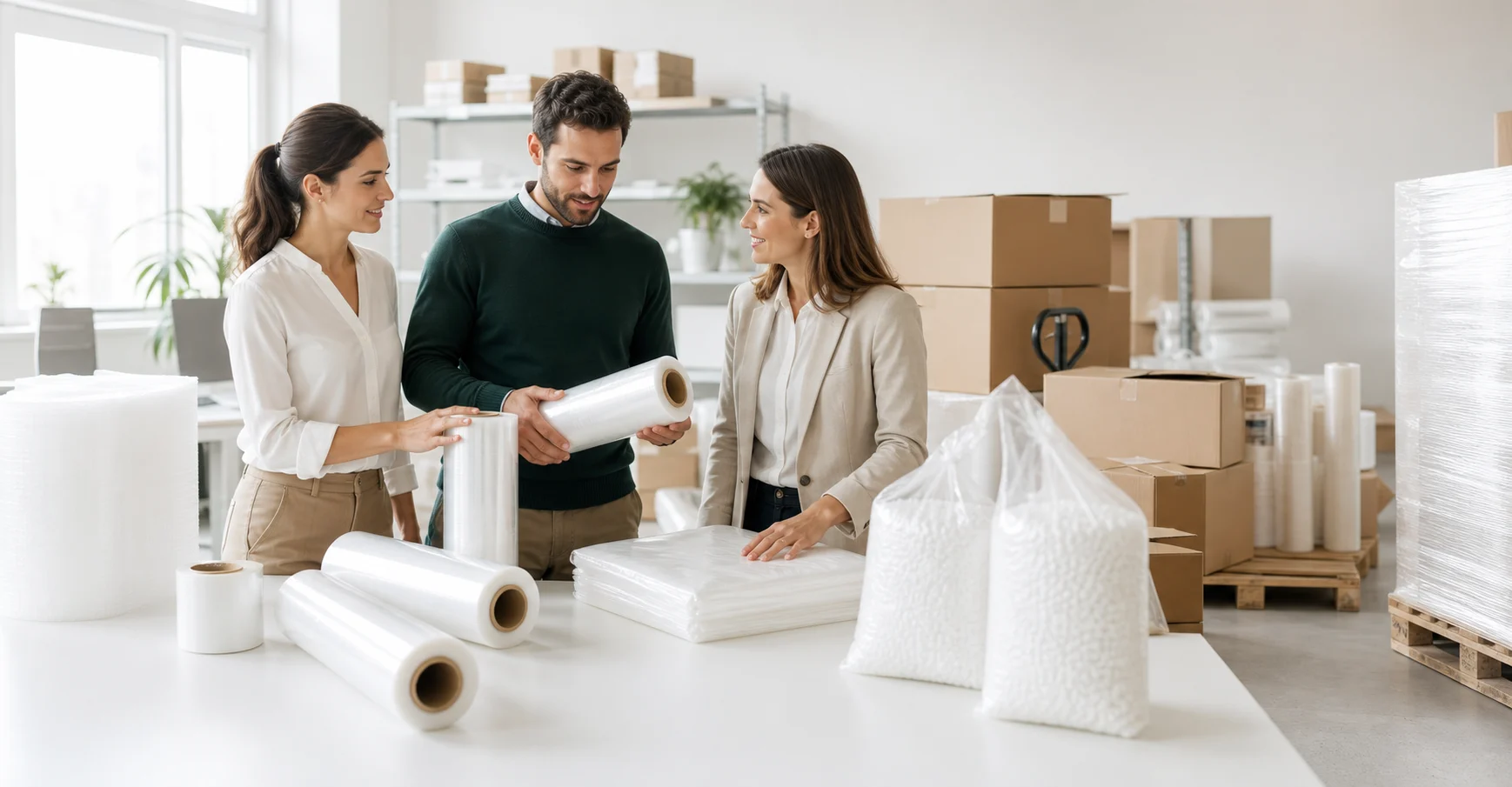 Team LEN SERVICE con prodotti per imballaggio e protezione