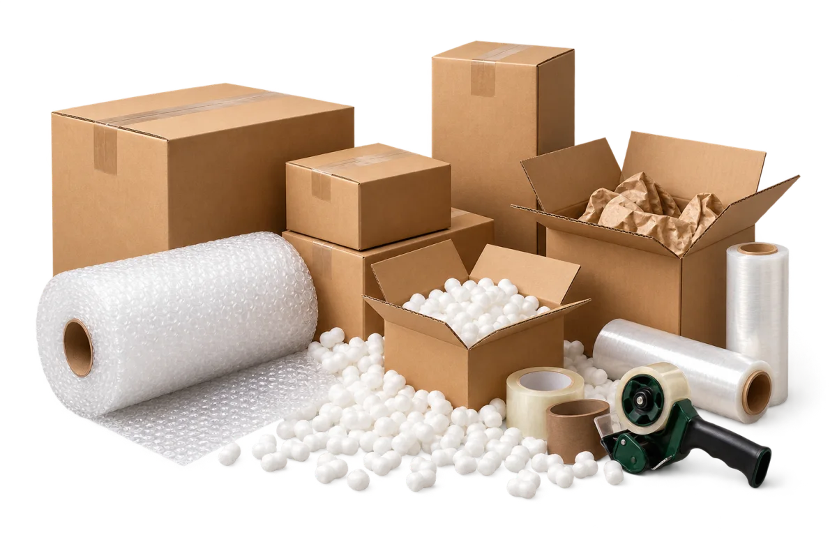 Scatole e materiali professionali per preparare le spedizioni